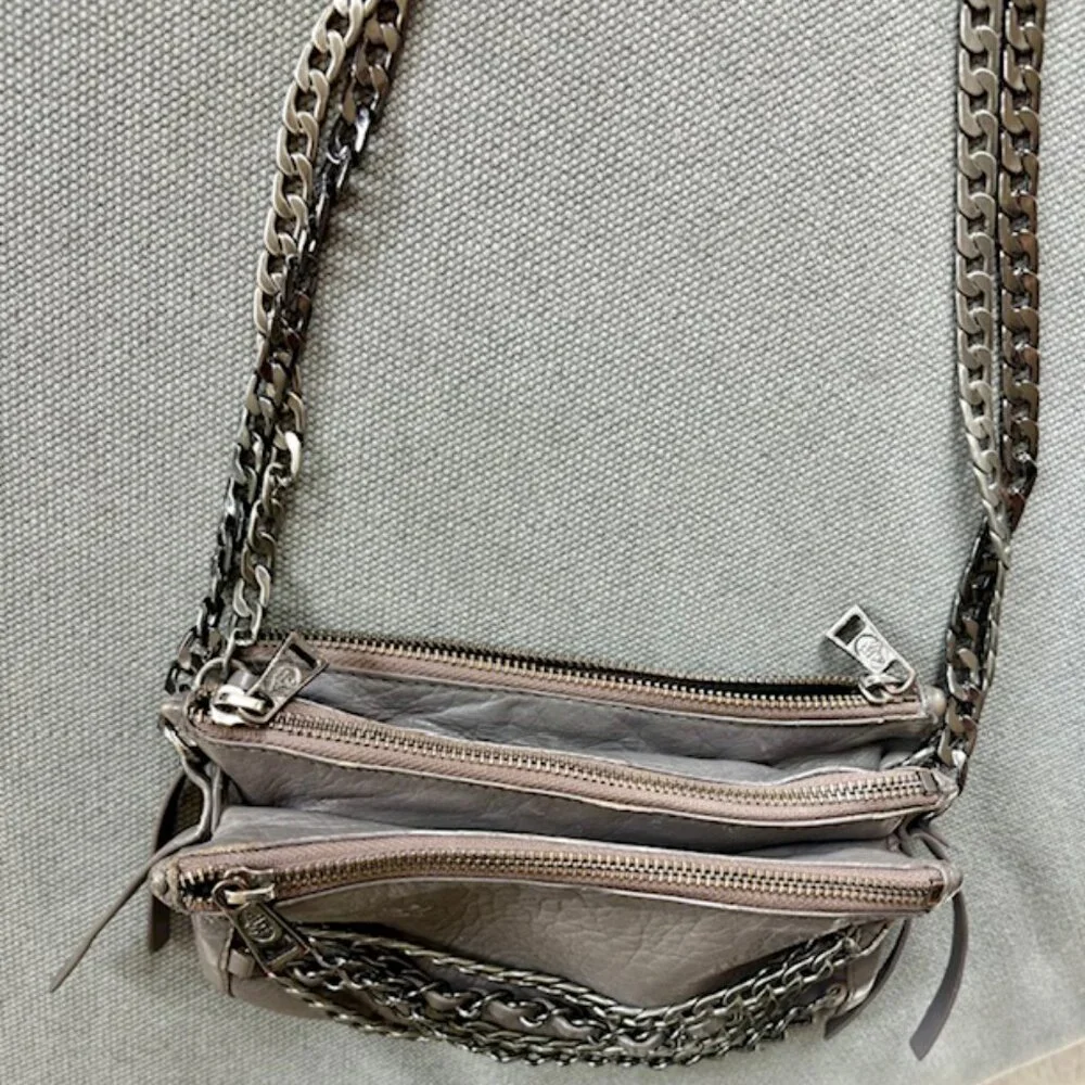Ash Domino Chain Crossbody Bag in gunmetal grey leather. - Picture 2 of 6